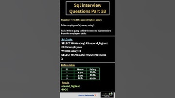 Sql interview questions Part 33 | Find the second highest salary from the table in sql #sql