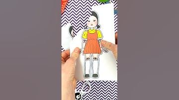 Making Paper Craft Trick with Creepy Doll by Squid Game #squidgamedoll #squidgame #papercraft #trick