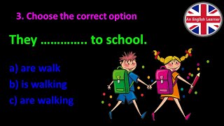 Present Continuous quiz with answers. Choose an option, listen to the correct answer.