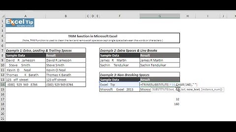 Remove Extra, Leading & Trailing Spaces using TRIM function in Excel