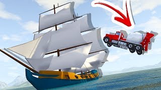 Sinking a PIRATE SHIP with a CAR LAUNCHER! - BeamNG Drive Pirate Ship Mod screenshot 2