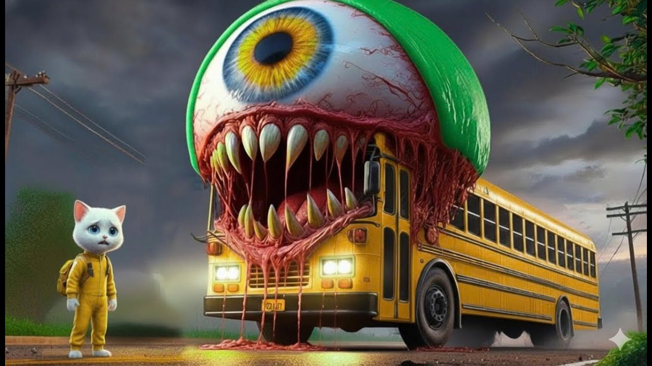 🚌🧪😱🐱 A Mutated School Bus Monster Appeared… The Ending No One Expected! 💥👁️🔥| AI Cat Story