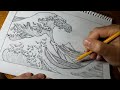 3 Hour Pencil Drawing: Hokusai's "The Great Wave Off Kanagawa" | ASMR, No Talking, Free-hand