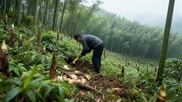 Măng nan (măng cây nan) cao hơn 2 mét, bao phủ khắp núi, to tròn và non giòn, thực sự đào không hết