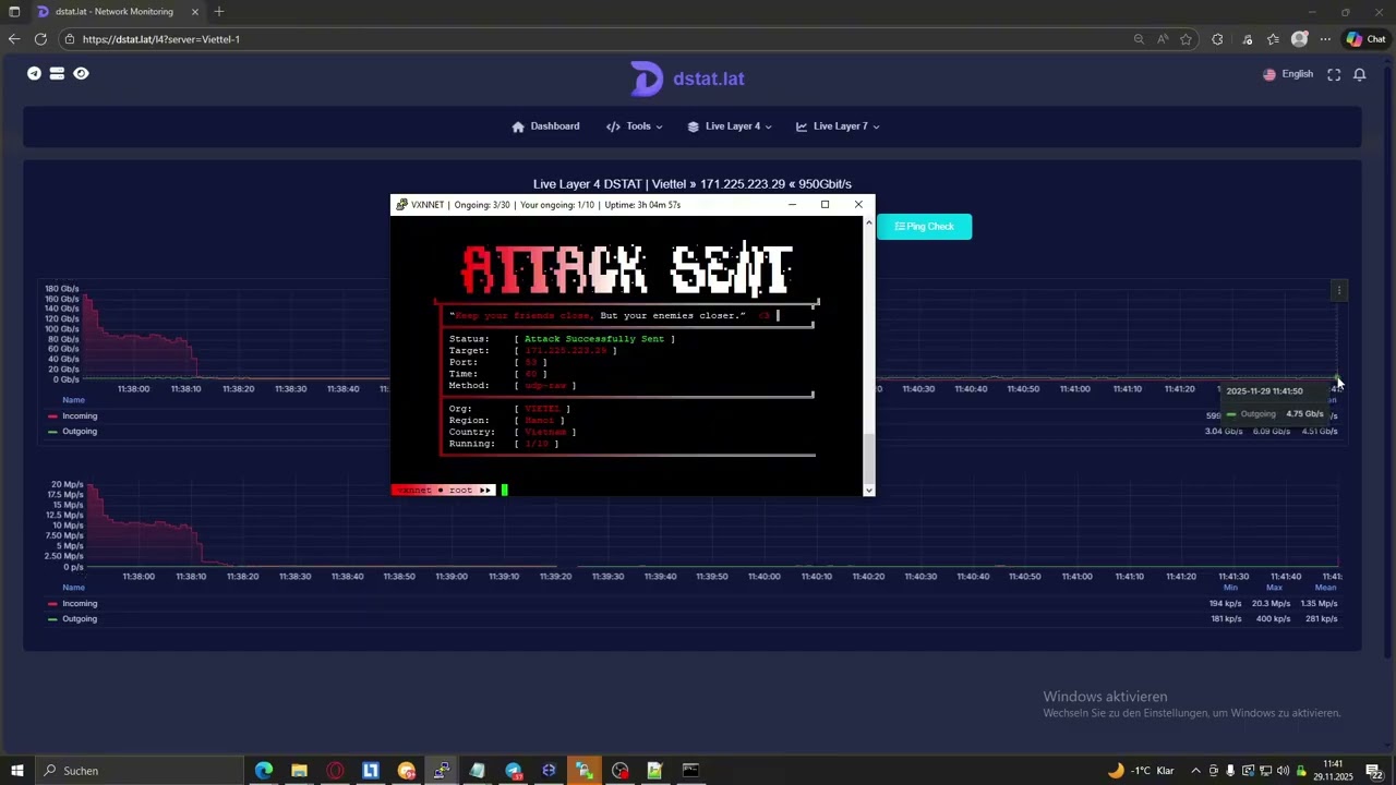 vxnnet c2 botnet showcase 1000gb/S killed 1tb/s dstat
