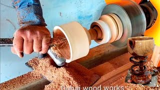 Woodturning a Wooden Goblet wood working in the glass and kharaad machine