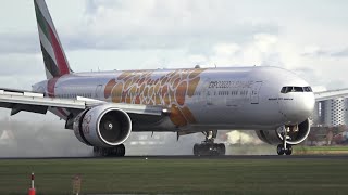 Beautiful EMIRATES Boeing 777-300ER Dubai Expo 2020 Orange Livery Landing At Schiphol
