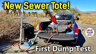 Camco Rhino Sewer Tote Tank - Features & First Use Demo with FlowJet Macerator Pump