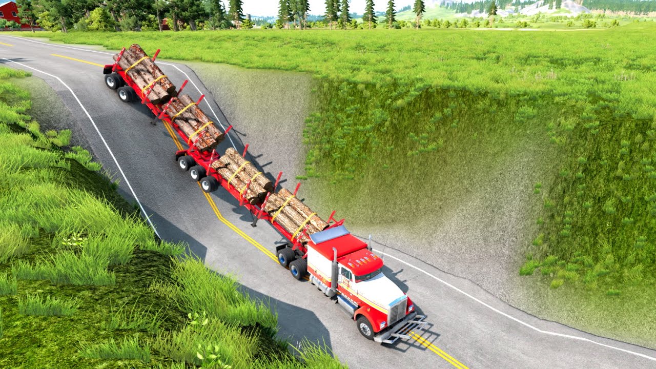 TRUCKS VS  GIANT PIT x ROAD COLLAPSE - BEAMNG.DRIVE