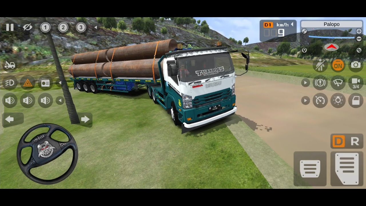 WAWW PERMAINAN TRUK GANDENG TRAILER MUAT PIPA BESI DI PINGGIR SAWAH - GAME BUS SIMULATOR INDONESIA