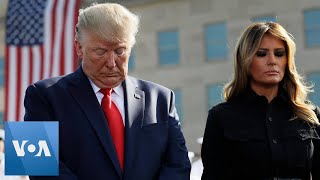 President donald trump and first lady melania participate in a wreath
laying at the pentagon to mark 18th anniversary of sep. 11, 2001
attacks,...