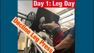 Day 1 Leg Day Decline Leg Press 6 sets increasing weight for 10 reps each set #gym #gymlife #legday