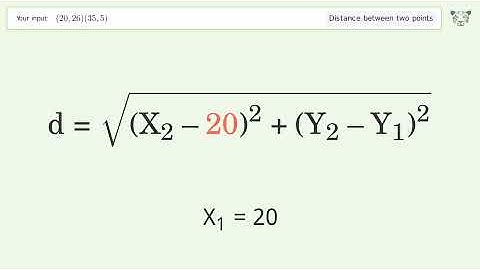 Find the distance between two points p1 (20,26) and p2 (35,5): Step-by-Step Video Solution