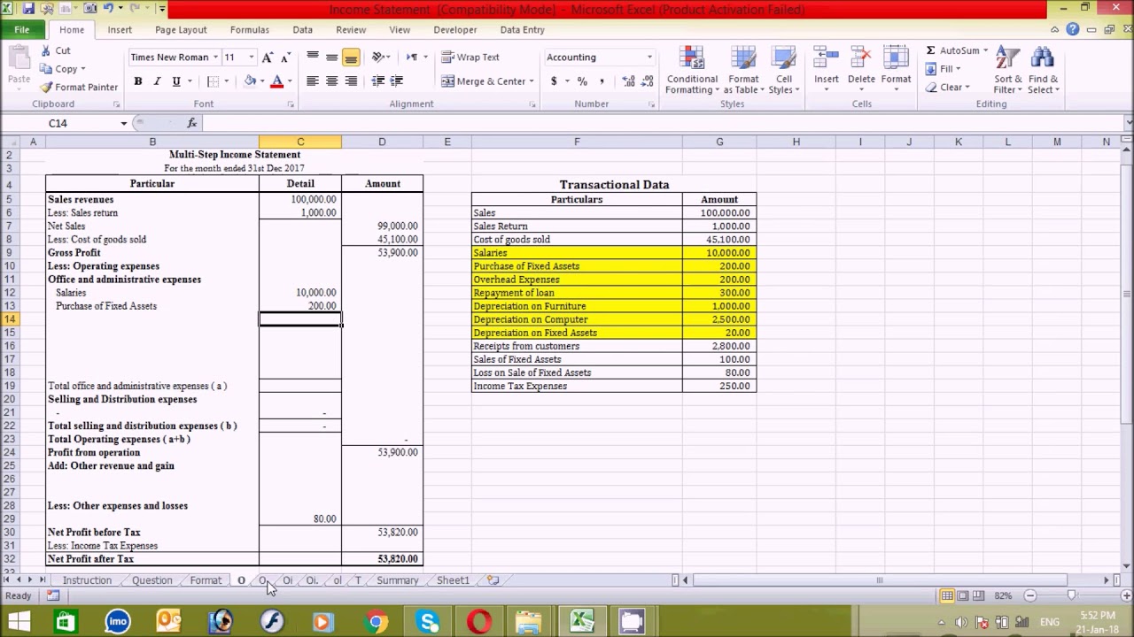 How to prepare MultiStep Statement in excel spread sheet