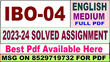 ibo 04 solved assignment 2023-24 || ibo 04 solved assignment 2024 in english || ignou mcom ibo04
