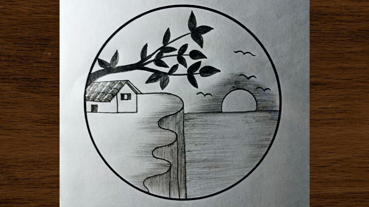 How To Draw A Scenery || Nature Scenery Drawing || Easy Circle Drawing ...