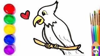 How To Draw a Cute Cockatoo | рисуем какаду для детей | Bolalar uchun kakadu rasm chizish