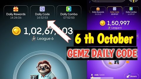 Gemz Daily Code | 6 October Gemz Daily Code | Gemz Daily Combo | Today