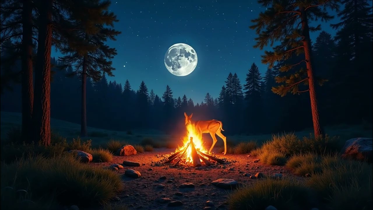 Noční les a zvířátka u ohně 🌙🔥 | Calm Sleep Animation with Guitar & Brown Noise