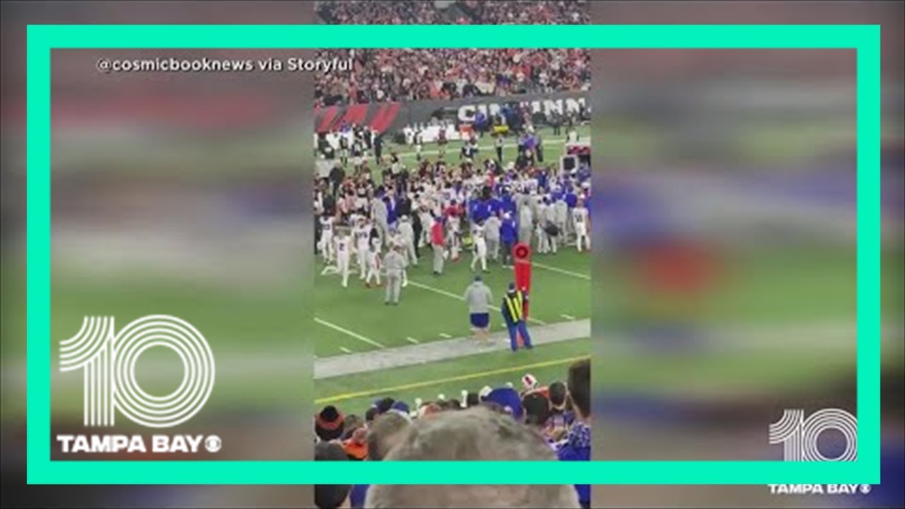 Moments after Buffalo Bills safety Damar Hamlin collapsed during Bills-Bengals game