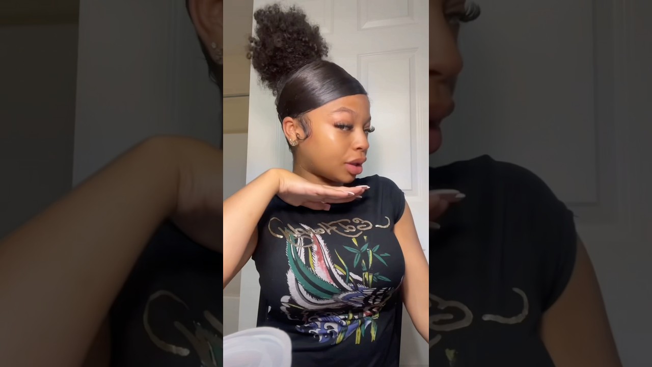 High Bun with a Swoop Tutorial | michelle faleese #viral #shorts #naturalhair #curlyhair #viralvideo