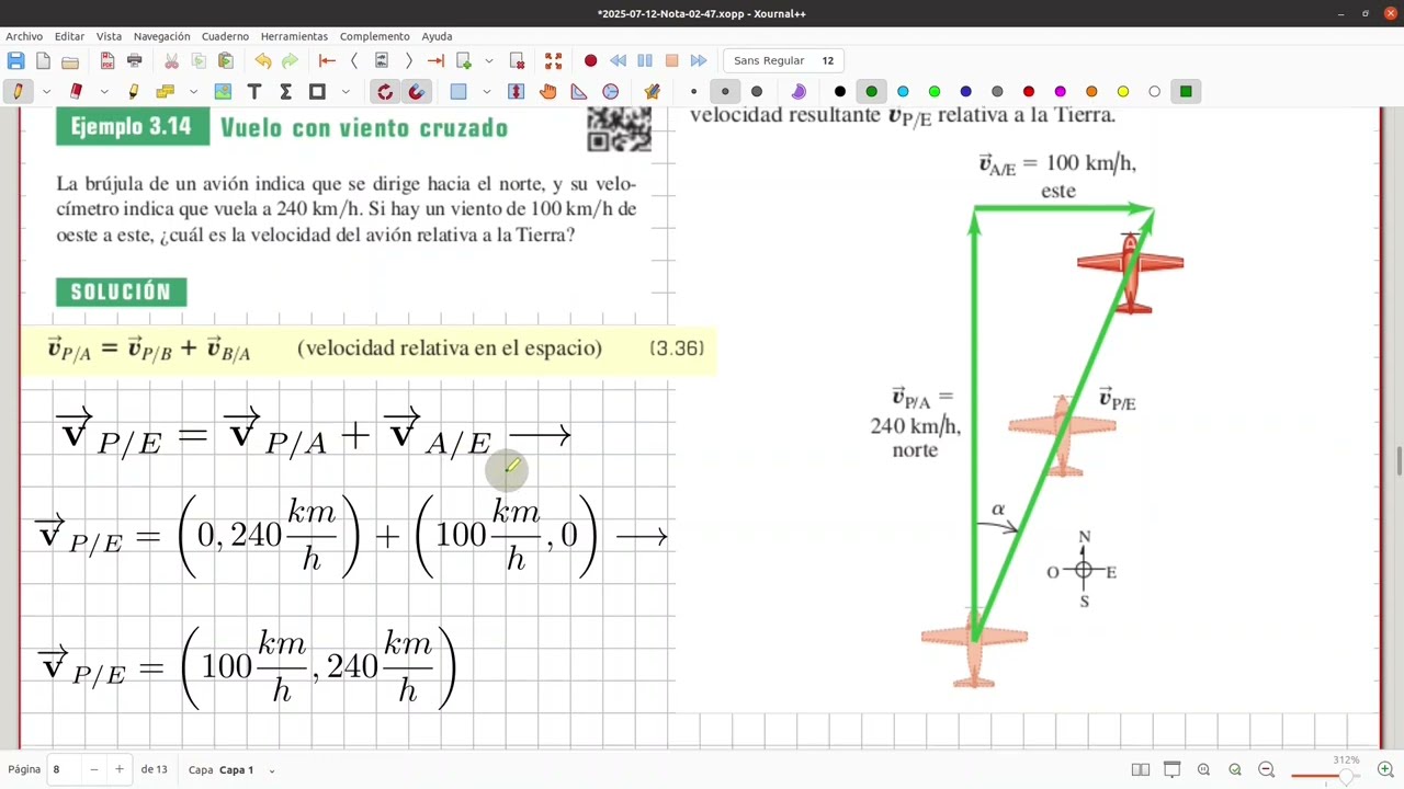 Domina la Velocidad Relativa en 2D | Velocidad Relativa de Avión con Viento Cruzado (Sears 3.14)