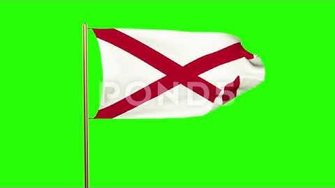 Alabama Flag Waving In The Wind. Green Screen, Alpha Matte. Loopable Animation