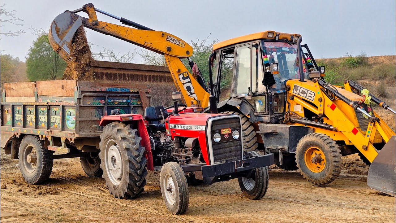 JCB TOP 3DX NEW MODEL STUCK IN MUD OVERTURNED TRACTOR MASSEY FERGUSON 245 JHON DEERE 5105 EICHER 380