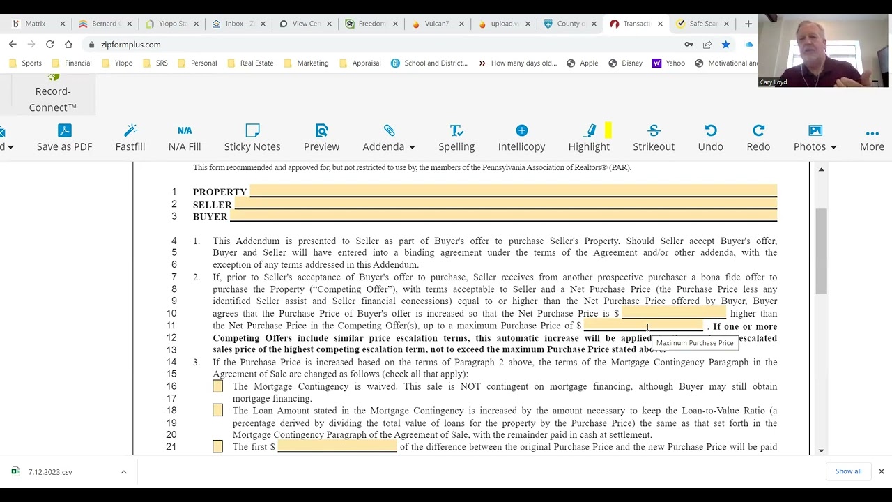 Price Escalation addendum to the agreement of sale