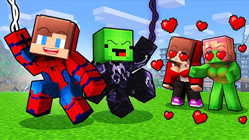 JJ and Mikey Girls FELL in Love With SPIDERMAN and VENOM - Minecraft Maizen Animations