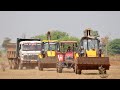 2 jcb 3dx loading mud trolley with truck  4wd mahindra arjun novo  tata 2518 truck