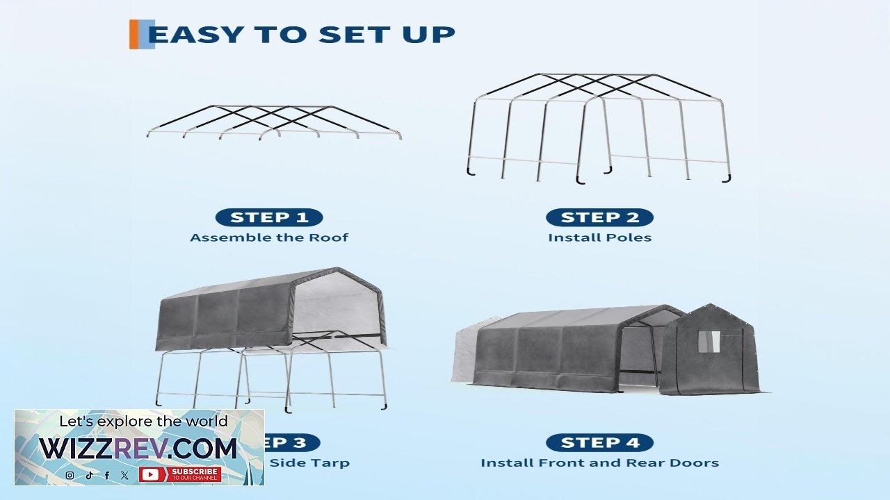 Уличный переносной сарай Garvee 7x15 футов с двумя рулонными дверями и вентиляционными отверстиям...