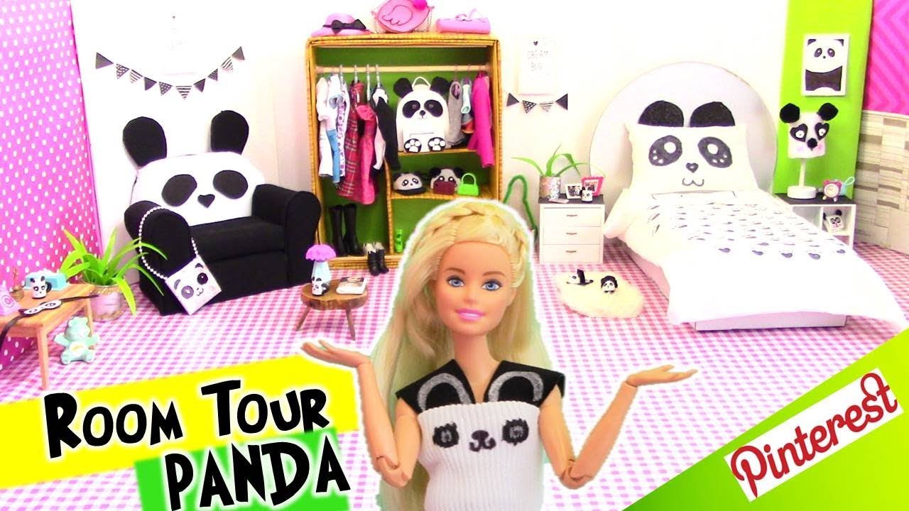 Nueva HABITACIÓN de PANDA Barbie!! Como Hacer y DECORAR cuarto de muñeca ROOM TOUR -