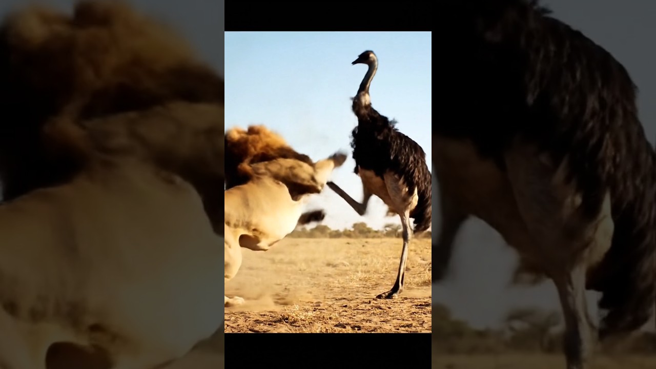 🦁 Lion knocked down by ostrich kick!  