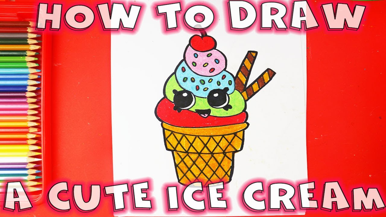 How to Draw Cute Ice Cream in a Cone - YouTube