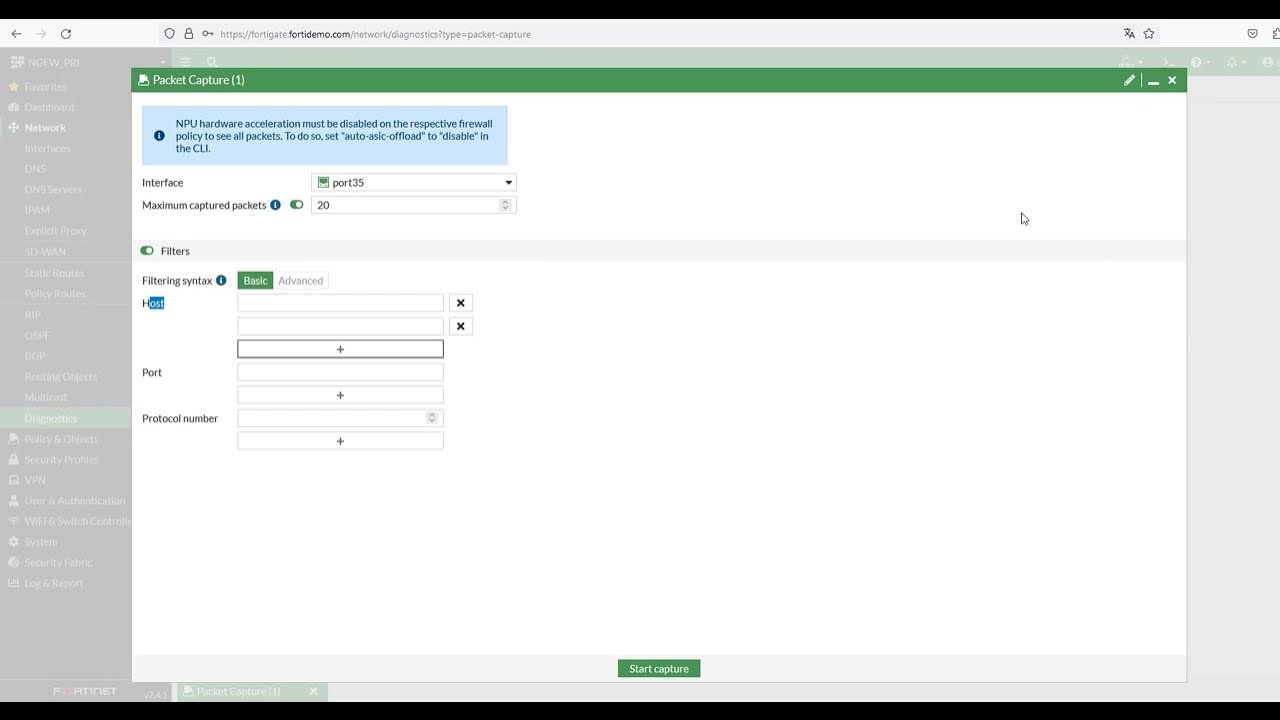 Executing a packet Capture on a fortigate firewall from its interface ...