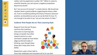 Read Aloud: D. Willingham's "Does Tailoring Instruction to “Learning Styles” Help Students Learn?"