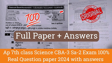 💯Ap 7th class Science Cba-3 Sa2 real paper and answers 2024|7th Science Sa2 real question paper 2024