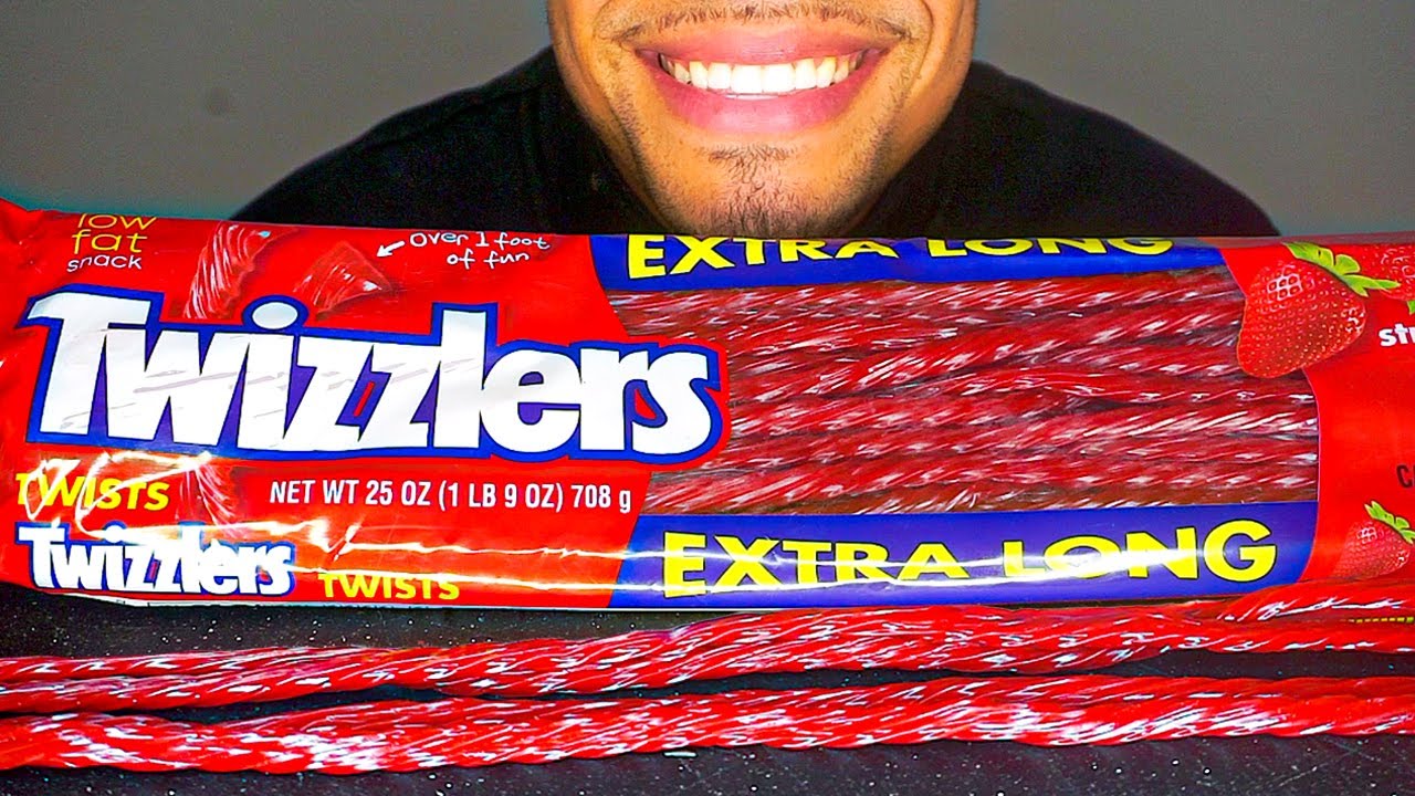 ASMR EXTRA LONG TWIZZLERS CANDY *STRAWBERRY FLAVOR MUKBAN COMMERCIAL