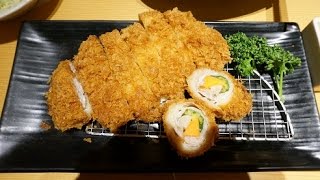 とんかつ新宿さぼてんの「秋の根菜と健美豚のロースかつ定食」　Vegetables roll pork cutlet ＆ Sirloin pork cutlet of the brand pork.