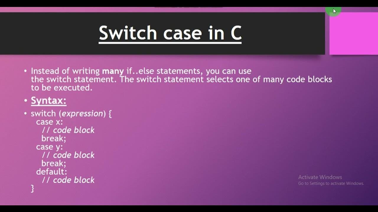 Switch statement in C Language || Lecture 18 - YouTube
