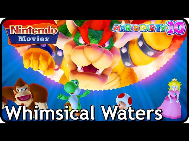 Mario Party 10 (Whimsical Waters) #94 Bowser vs Waluigi - Toad - Peach -  Toadette (player 1) 