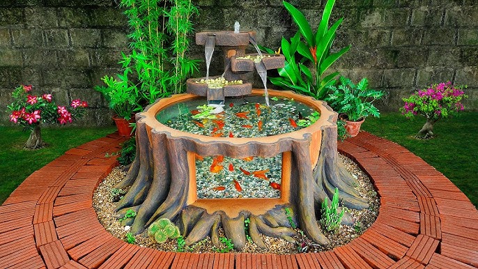 Ceramic Water Fountain Fish Tank Pottery Tank Water Circulation Landscape Ancient Fish Tank Living Room Balcony Floor Large