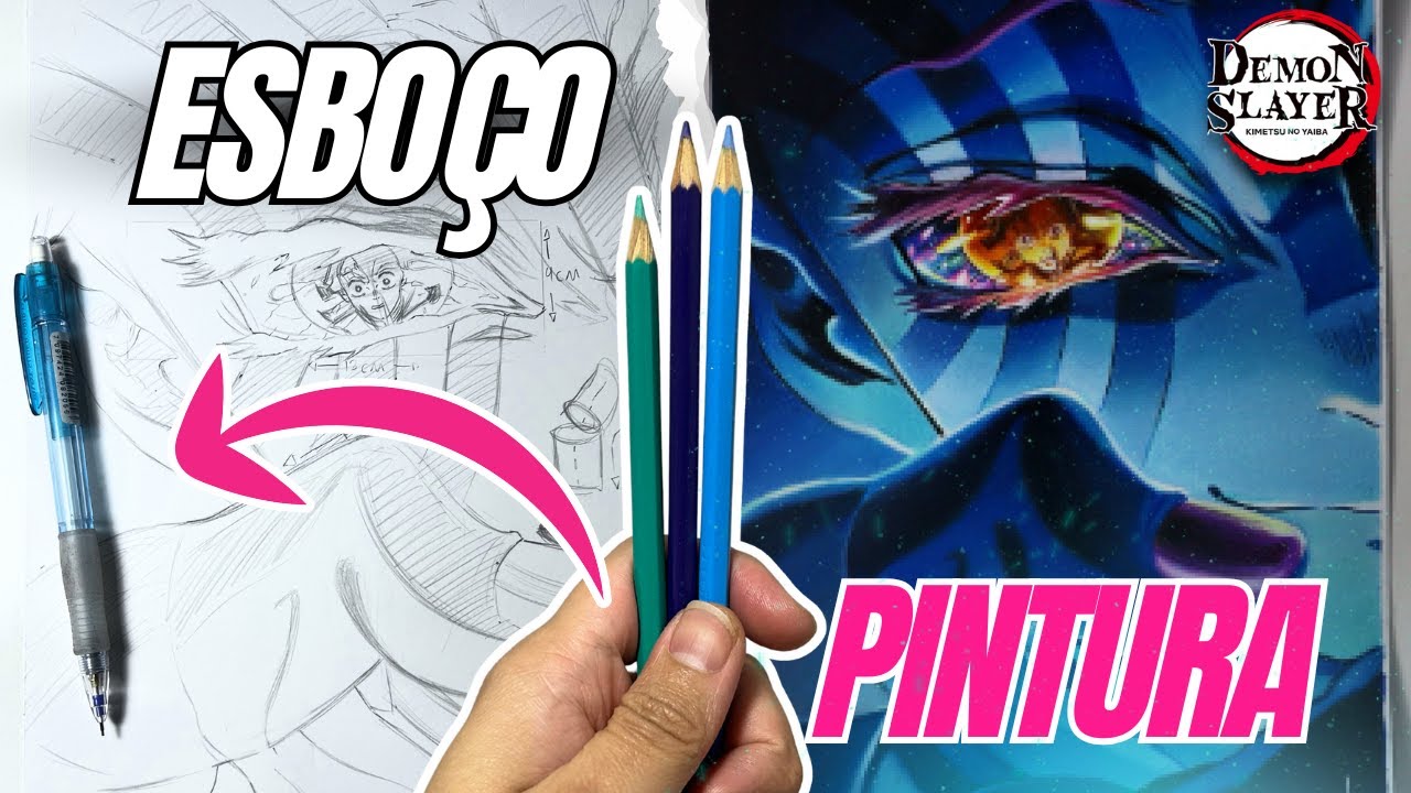 FÁCIL! Como Desenhar o Akaza com Material Escolar – Esboço & Pintura (Passo a Passo Completo!)