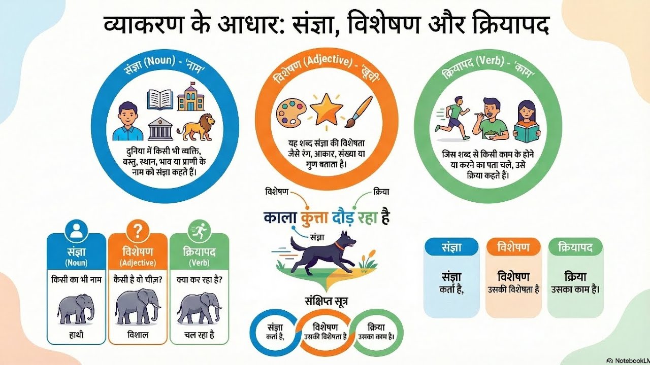 હિન્દી : સંજ્ઞા/નામ,વિશેષણ અને ક્રિયાપદ | સરળ સમજૂતી | ગોપાલ સર દ્વારા
