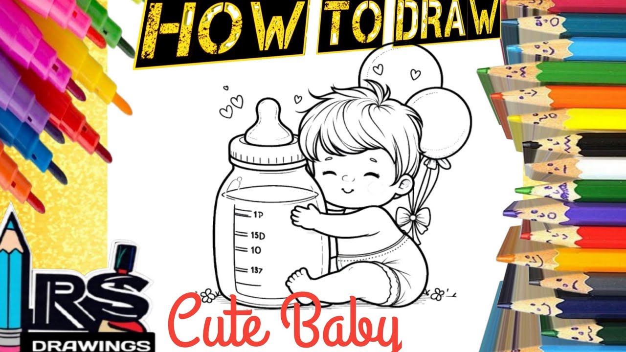 How to Draw a Cute Baby with Feeder Bottle | Easy Drawing Tutorial for ...