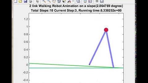Two-link passive walking robot walks on a slope (global view)