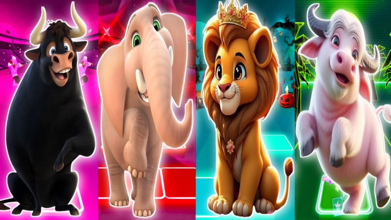 Funny Ferdinand 🐂 🆚 Funny Elephant 🐘 🆚 Funny Lion 🦁 🆚 Funny Buffalo 🐃 - Coffin Dance Tiles Hop