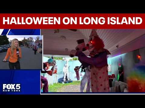 Houses decked out for Halloween on Long Island
