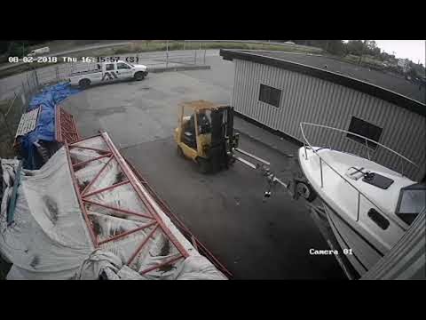 Boat-Moving Forklift Leads to Dented Truck || ViralHog